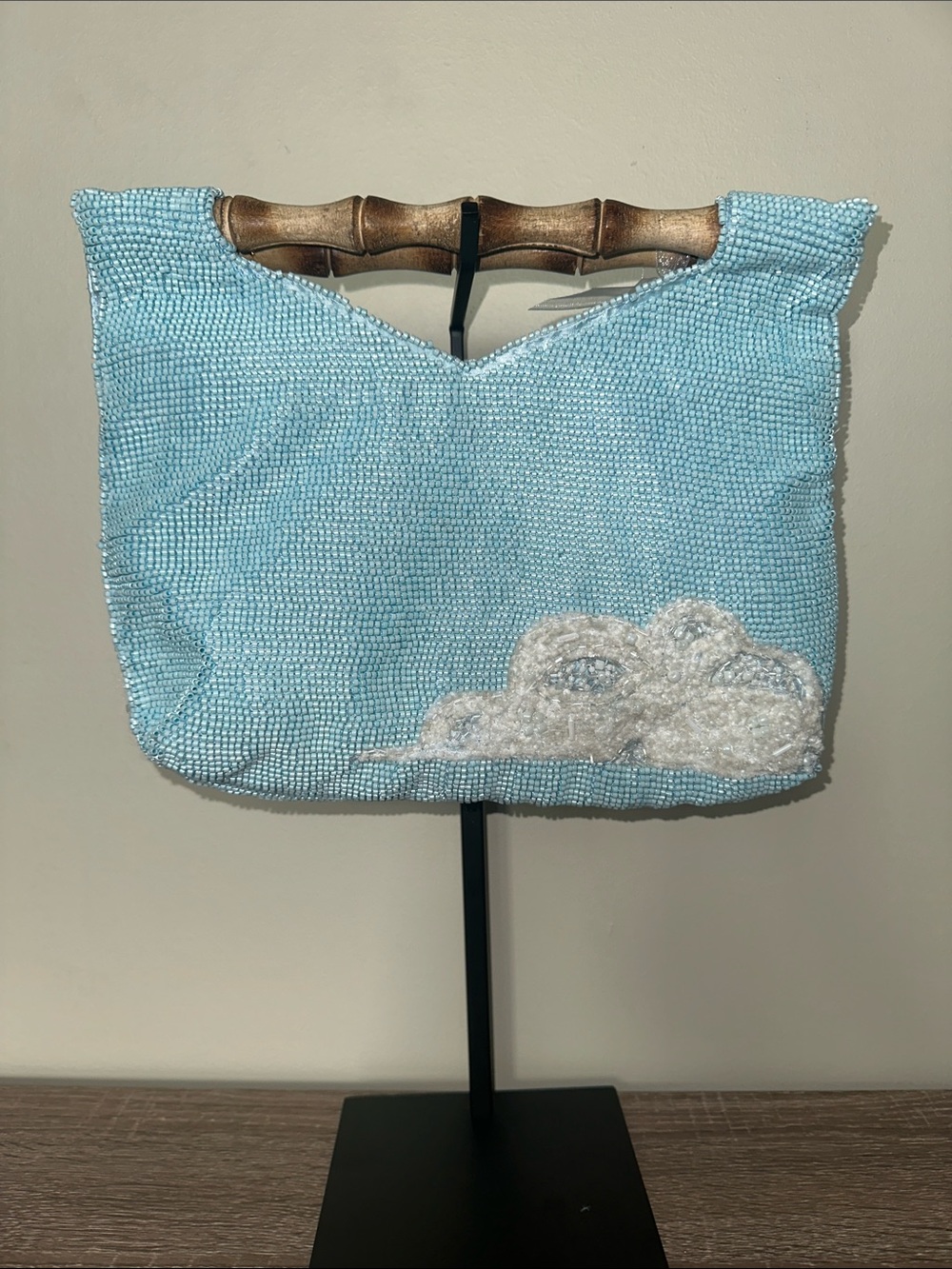 NWT Viral Beaded Blue Cloud Bamboo-Handle Bag - Picture 2 of 4